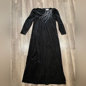 Vintage 70s Dark Witchy Velvet Gown Tom Bezduda Whimsigoth Black Evening Dress